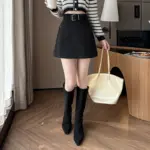 Seoulish Autumn Winter New Vintage Woolen Women's Short Skirts with Belted High Waist Korean A-line Sexy Mini Skirts Female - Image 4