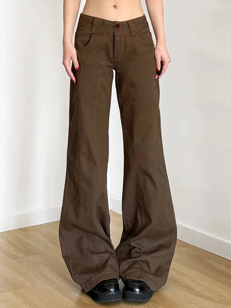 kf-S9a15c50ee4f3475f9db9e7a8767f80b76 Brown Wide Leg Women's Jeans Y2K Grunge Style Low Rise Baggy Denim Pants Vintage Retro Casual Streetwear Korean Fashion Trousers - Image 1