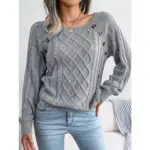 Women Casual Square Collar Buttons Long Sleeve Knitted Pullover Sweaters for Autumn Winter 2025