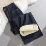 Winter Fleece Lined Jeans for Woman Y2k Pants 2025 Wide Leg Blue Loose Straight Trousers Pear Shape Body Comfort Fashion Trend