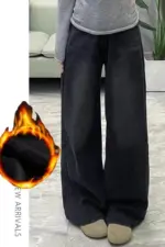 Womens Jeans Y2k Jeans Flared Trousers Black Gray Straight Leg Winter Warm Fleece Lined Loose Fit High Waist Wide Leg Fashion - Image 3