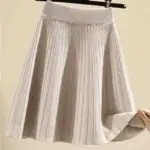 Knitted High Vintage All-match Skirts for Women Short 2022 New Korean Style Pleated Autumn Chic Women's Clothing A-line Skirt - Image 3